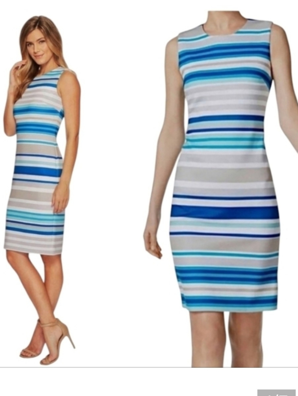 Calvin Klein Women's Striped Stretch Sleeveless Sheath Dress Size 2 NWT